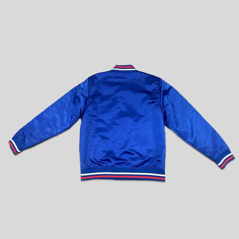 slide 2 of 3, Men's Stranger Things WSQK Satin Bomber Jacket - Blue S, 1 ct