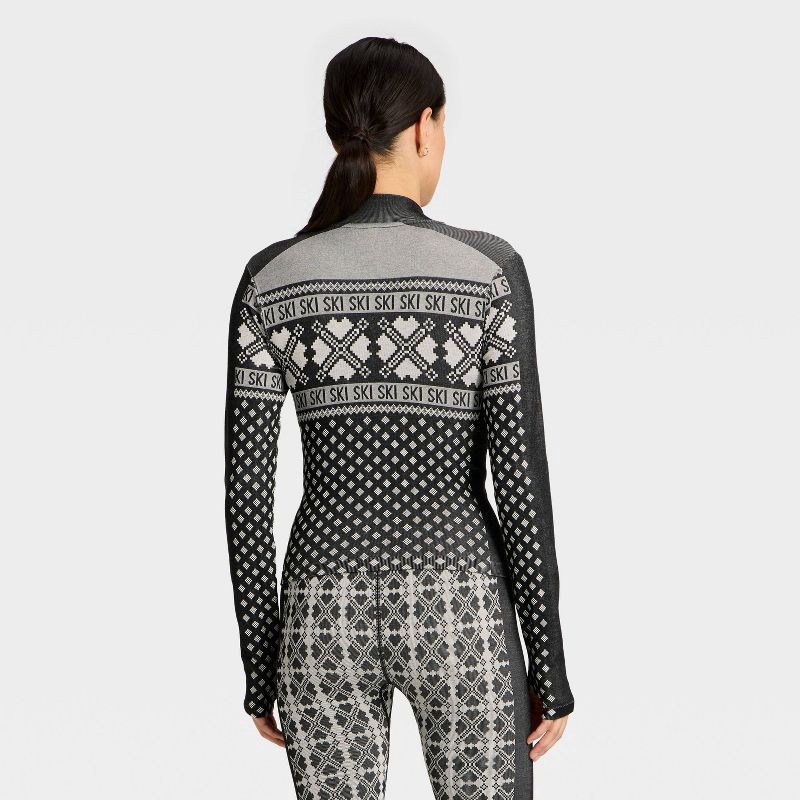 slide 2 of 5, Women's Seamless Fair Isle Printed Full Zip Jacket - All In Motion™ Black/Cream S, 1 ct