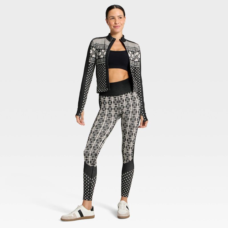 slide 3 of 5, Women's Seamless Fair Isle Printed Full Zip Jacket - All In Motion™ Black/Cream S, 1 ct
