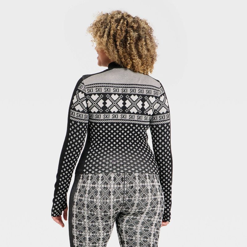 slide 5 of 5, Women's Seamless Fair Isle Printed Full Zip Jacket - All In Motion™ Black/Cream S, 1 ct
