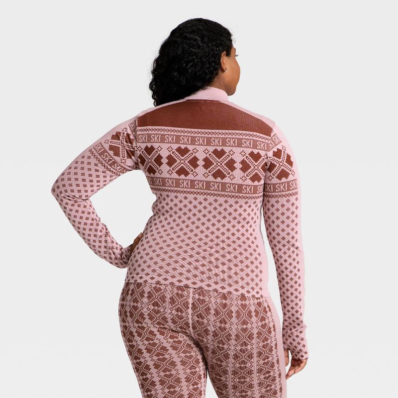 slide 5 of 5, Women's Seamless Fair Isle Printed Full Zip Jacket - All In Motion™ Maroon/Light Pink S, 1 ct