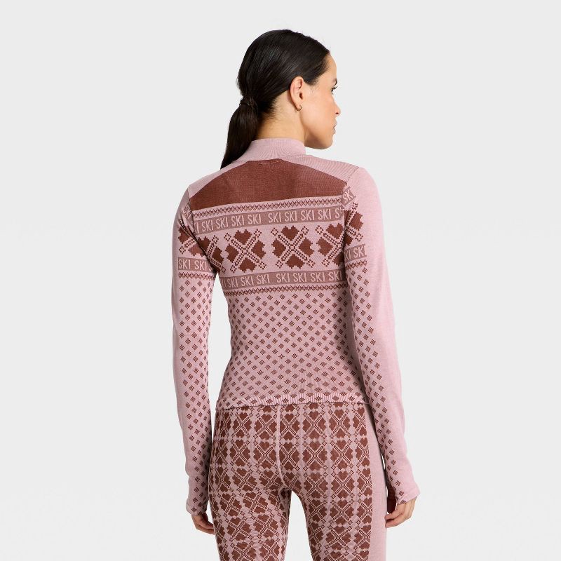 slide 2 of 5, Women's Seamless Fair Isle Printed Full Zip Jacket - All In Motion™ Maroon/Light Pink L, 1 ct