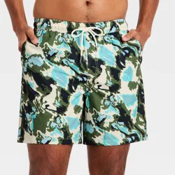 Men's 7'' Swim Trunks with Boxer Brief Liner - Goodfellow & Co™ Green Camo M