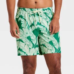 Men's 7'' Swim Trunks with Boxer Brief Liner - Goodfellow & Co™ Green Leaf S