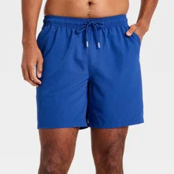 Men's 7'' Swim Trunks with Boxer Brief Liner - Goodfellow & Co™ Blue Stripe XL