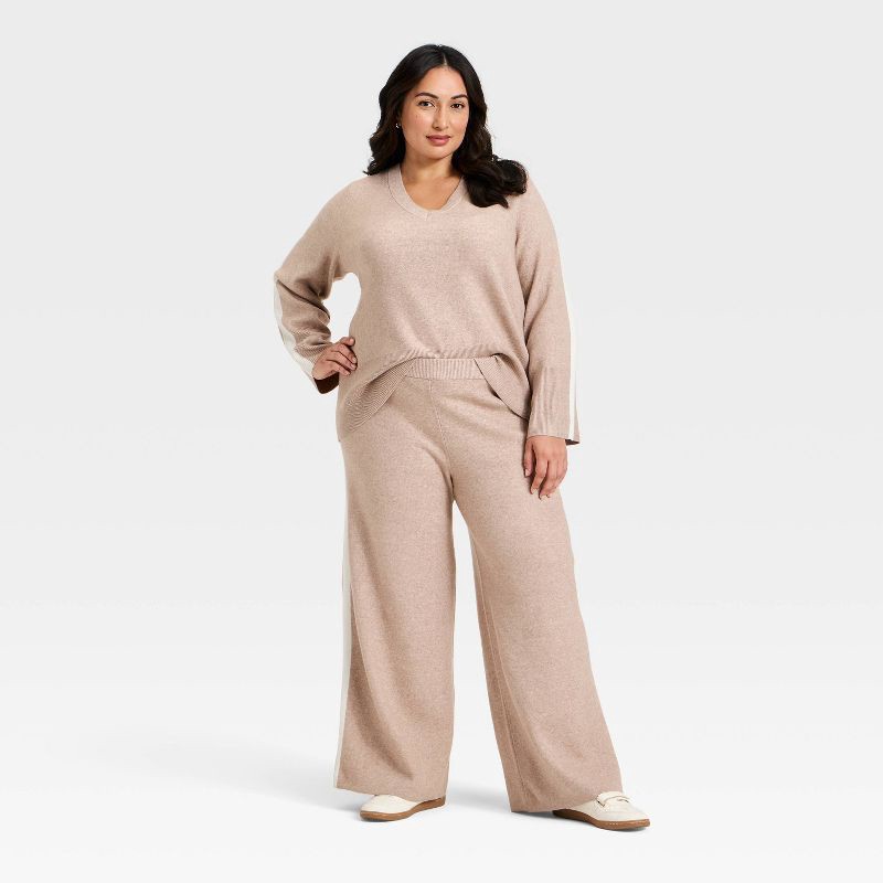 slide 3 of 3, Women's High-Rise Wide Leg Pants - Ava & Viv™ Taupe XXL, 1 ct