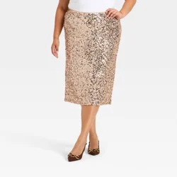 Women's High-Rise Sequin Midi Pencil Skirt - Ava & Viv™ Champagne 2X