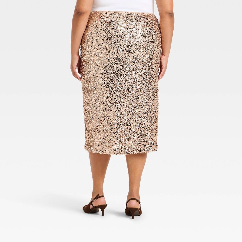 slide 2 of 3, Women's High-Rise Sequin Midi Pencil Skirt - Ava & Viv™ Champagne 3X, 1 ct