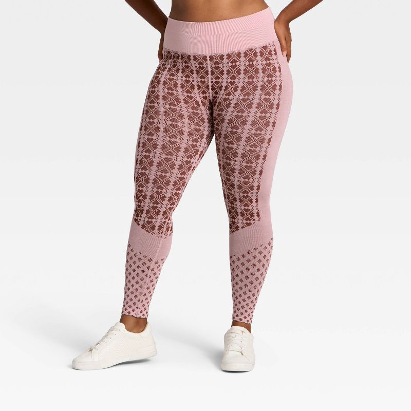 slide 4 of 5, Women's Seamless High-Rise Printed Leggings - All In Motion™ Maroon/Light Pink M, 1 ct