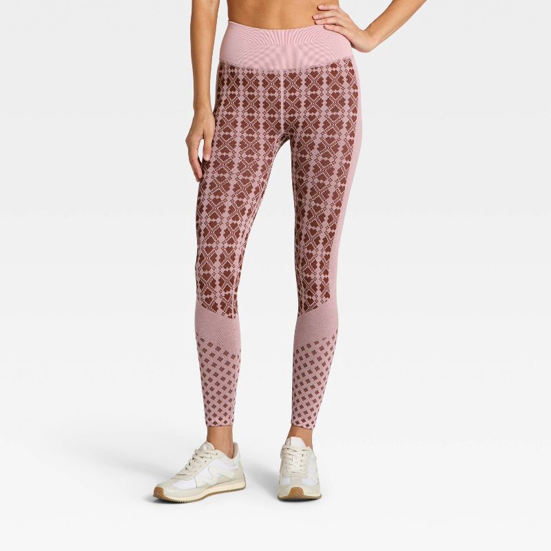 slide 1 of 5, Women's Seamless High-Rise Printed Leggings - All In Motion™ Maroon/Light Pink M, 1 ct