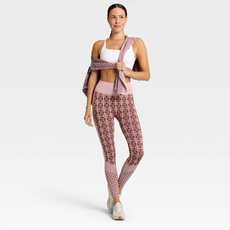 slide 3 of 5, Women's Seamless High-Rise Printed Leggings - All In Motion™ Maroon/Light Pink XL, 1 ct