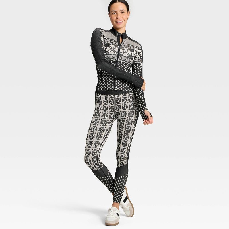 slide 3 of 5, Women's Seamless High-Rise Printed Leggings - All In Motion™ Black/Cream M, 1 ct