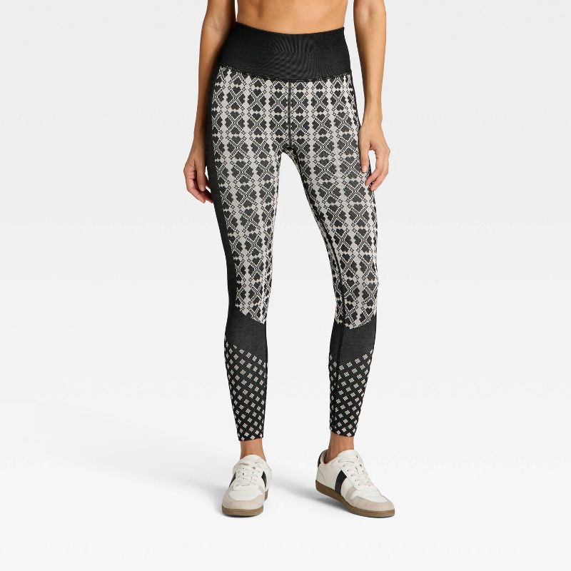 slide 1 of 5, Women's Seamless High-Rise Printed Leggings - All In Motion™ Black/Cream XXL, 1 ct