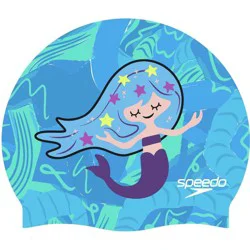 Speedo Kids' Printed Character Silicone Swim Cap - Blue Cosmic Mermaid