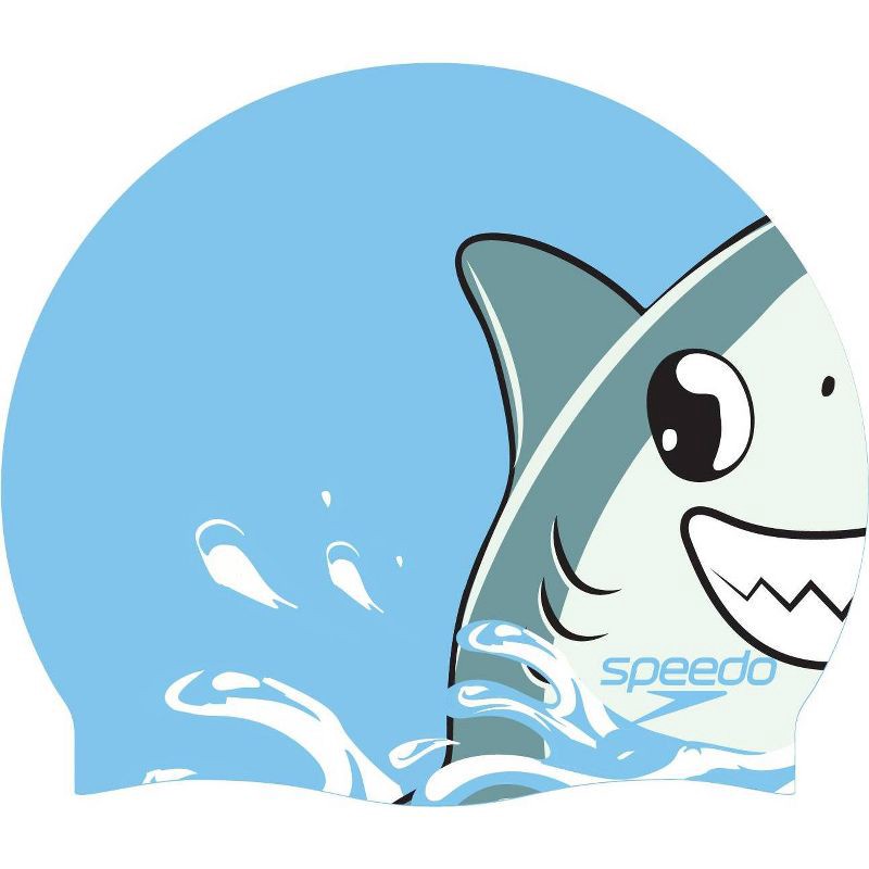 slide 1 of 2, Speedo Kids' Printed Character Silicone Swim Cap - Blue Shark, 1 ct