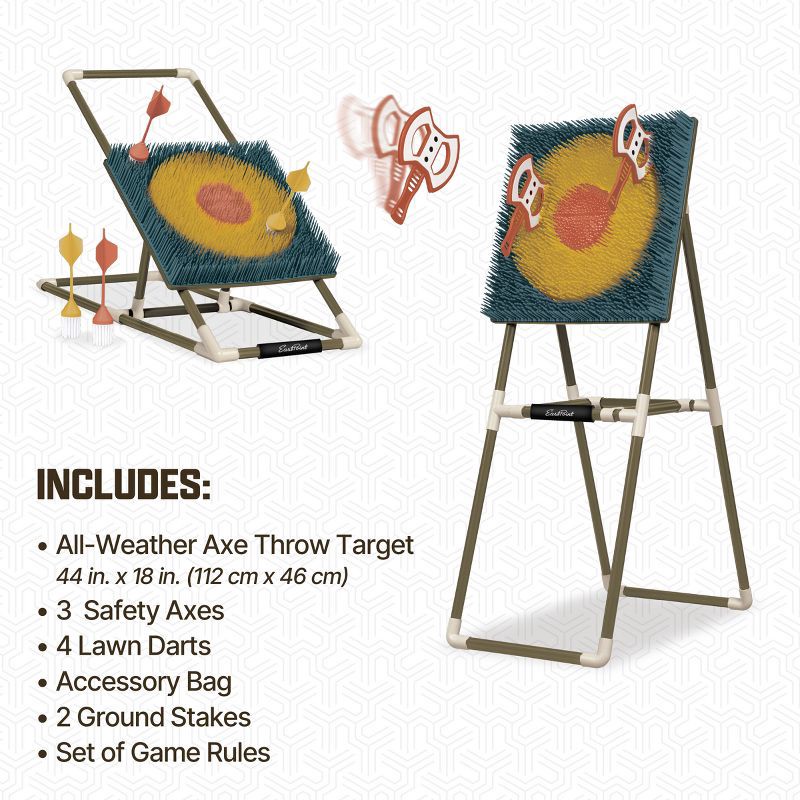 slide 5 of 6, EastPoint 2 in 1 Outdoor Game Set – Axe Throw Target Game with 3 Safety Axes and Lawn Darts with Stakes,Backyard & Tailgate Play, 1 ct