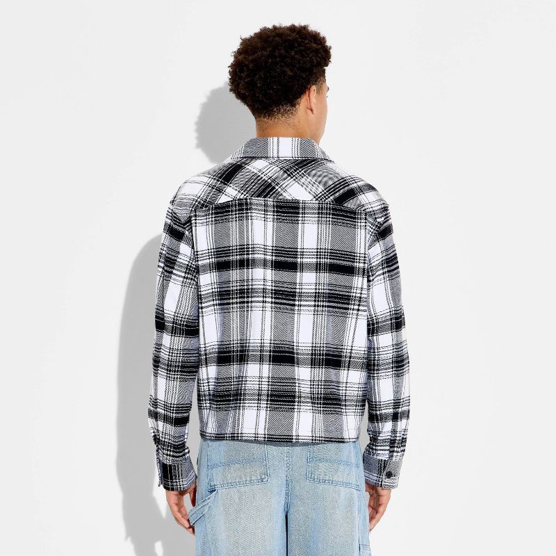 slide 3 of 3, Men's Checked Cropped Flannel Camp Shirt - Original Use™ Black/White M, 1 ct