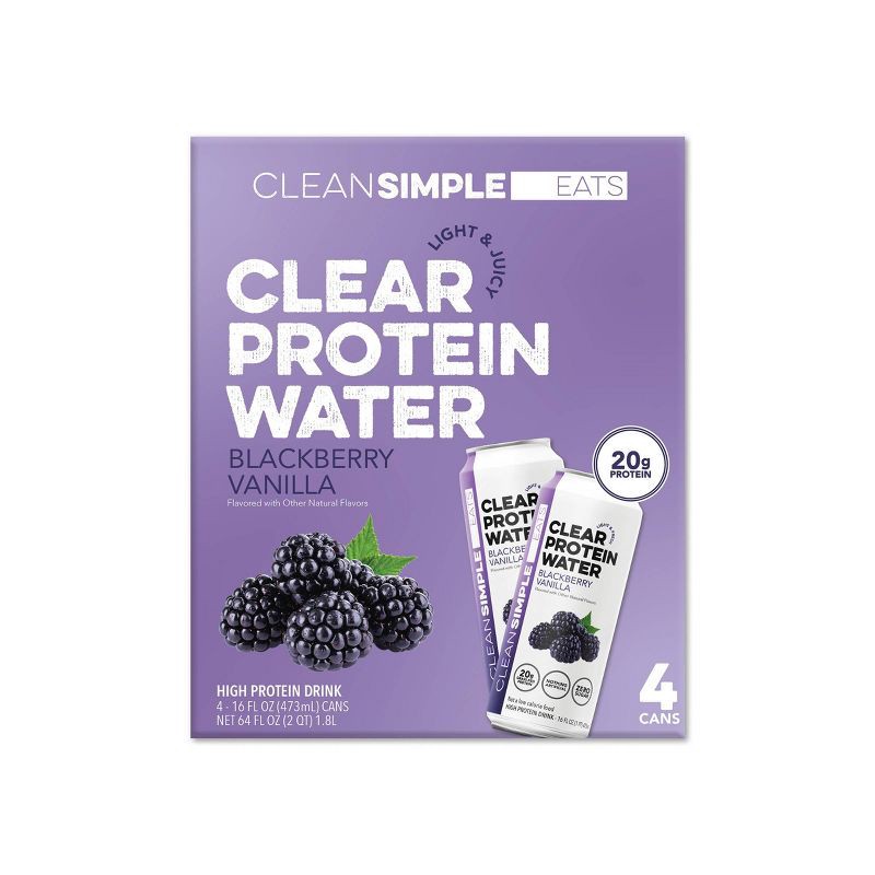 slide 2 of 7, Clean Simple Eats Clear Protein Water Blackberry Vanilla - 4pk/16 fl oz Cans, 4 ct; 16 fl oz
