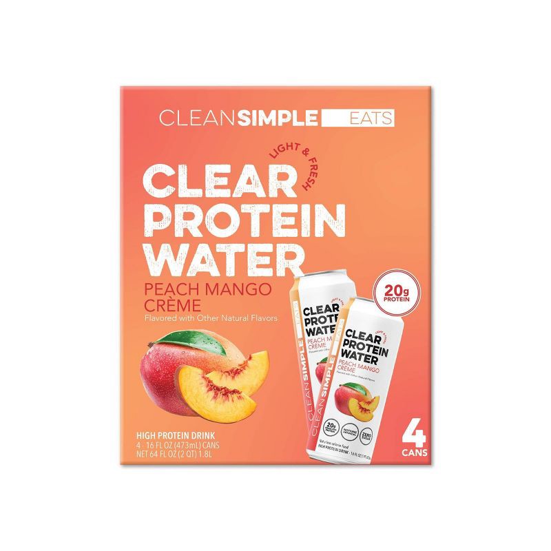 slide 2 of 7, Clean Simple Eats Clear Protein Water Peach Mango Creme - 4pk/16 fl oz Cans, 4 ct; 16 fl oz