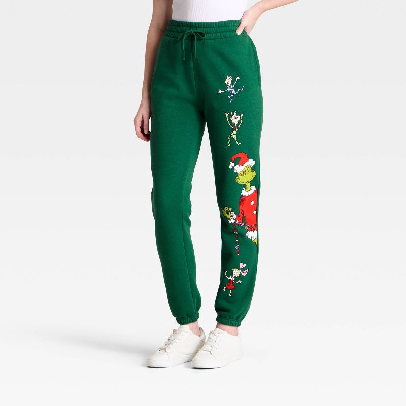 slide 2 of 3, Adult The Grinch Fleece Graphic Joggers - Green XXS, 1 ct