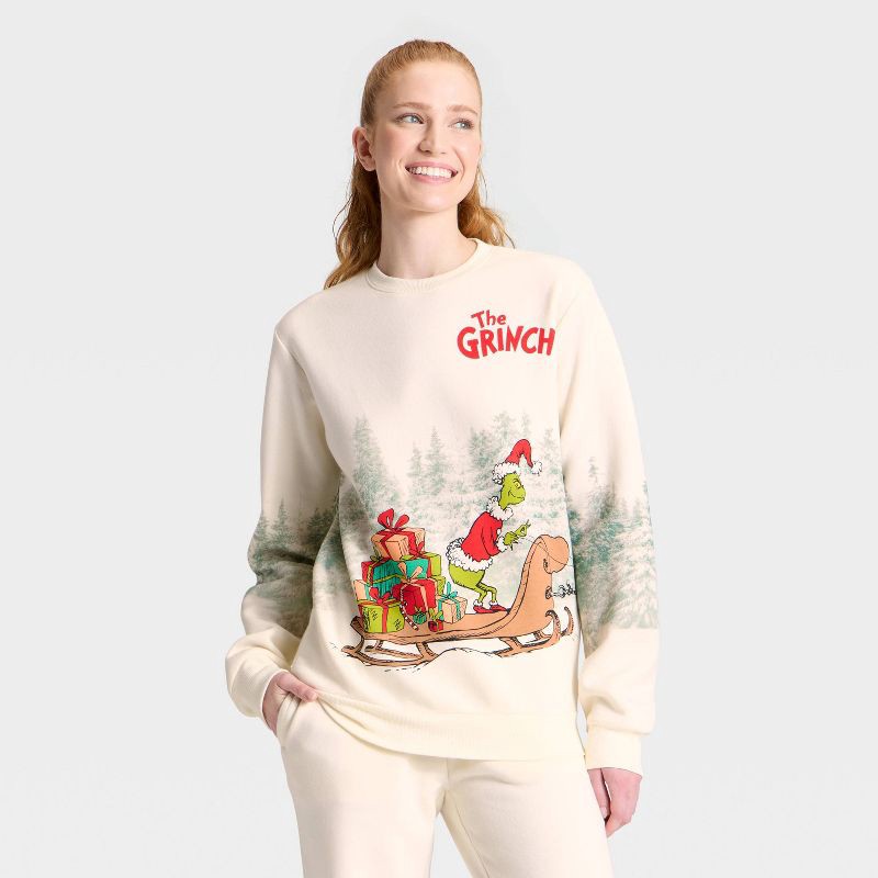 slide 4 of 5, Adult The Grinch Graphic Sweatshirt - Cream L, 1 ct