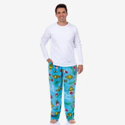 Dr. Seuss Men's Grinch Fleece Pajama Pants - Light Blue XXL