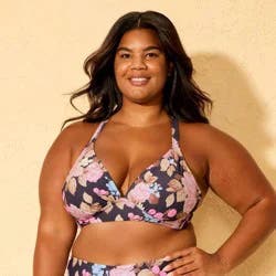 Women's Floral Print Longline Triangle Bikini Top - Shade & Shore™ Multi 2X