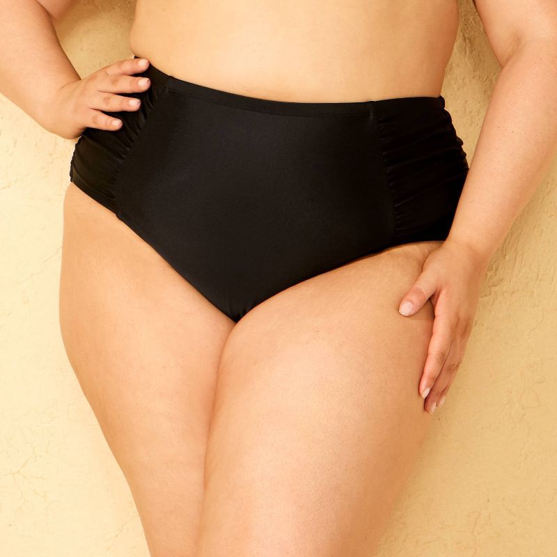 slide 1 of 3, Women's Shirred Side High Waist Full Coverage Bikini Bottom - Shade & Shore™ Black 1X, 1 ct