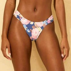 Women's Floral Print High Leg Medium Coverage Shirred Tab Bikini Bottom - Shade & Shore™ Multi L