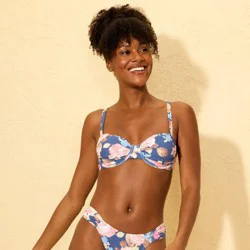 Women's Floral Print Shirred Balconette Underwire Bikini Top - Shade & Shore™ Blue/Pink 34C