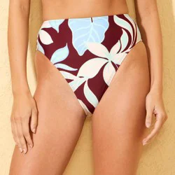 Women's Tropical High Waist Medium Coverage Bikini Bottom - Shade & Shore™ Brown/Light Blue/Cream S
