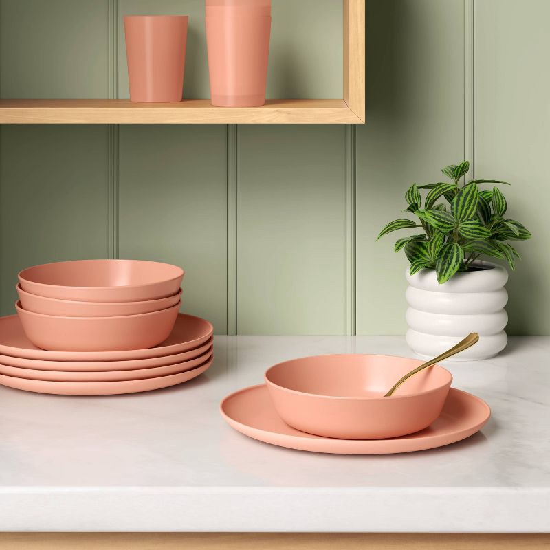 slide 2 of 3, 0.78" PolyPro Round Opaque Dinner Plate Coral Pink - Room Essentials™, 1 ct