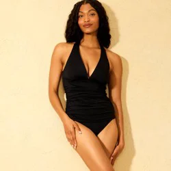 Women's Smoothing Shirred Halter Tankini Top - Shade & Shore™ Black S