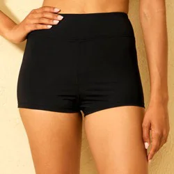 Women's High Waist Tummy Control Swim Short Bikini Bottom - Shade & Shore™ Jet Black L