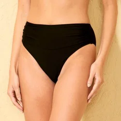 Women's Shirred Waistband Medium Coverage Bikini Bottom - Shade & Shore™ Black L