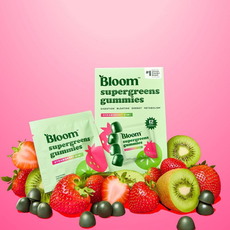 slide 2 of 7, BLOOM NUTRITION Greens & Superfoods Supergreens Gummies - Strawberry Kiwi - 12 servings, 1 ct