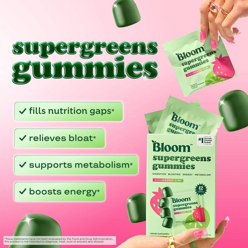 slide 3 of 7, BLOOM NUTRITION Greens & Superfoods Supergreens Gummies - Strawberry Kiwi - 12 servings, 1 ct