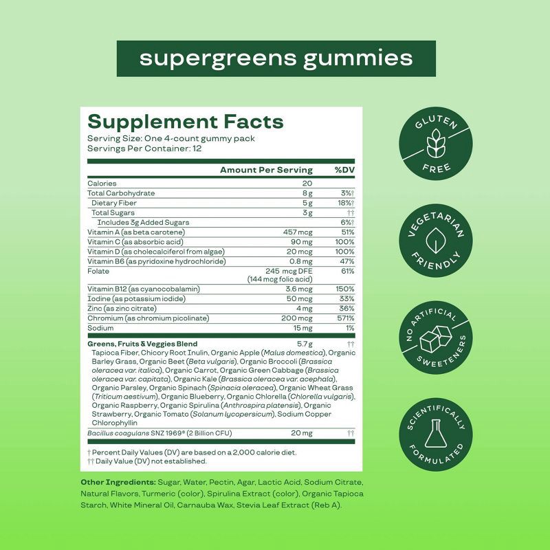 slide 4 of 7, BLOOM NUTRITION Greens & Superfoods Supergreens Gummies - Strawberry Kiwi - 12 servings, 1 ct