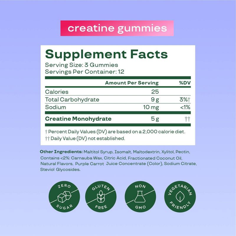 slide 4 of 8, BLOOM NUTRITION Creatine Monohydrate Gummies - Berry Boost - 36ct/12 Servings, 12 ct