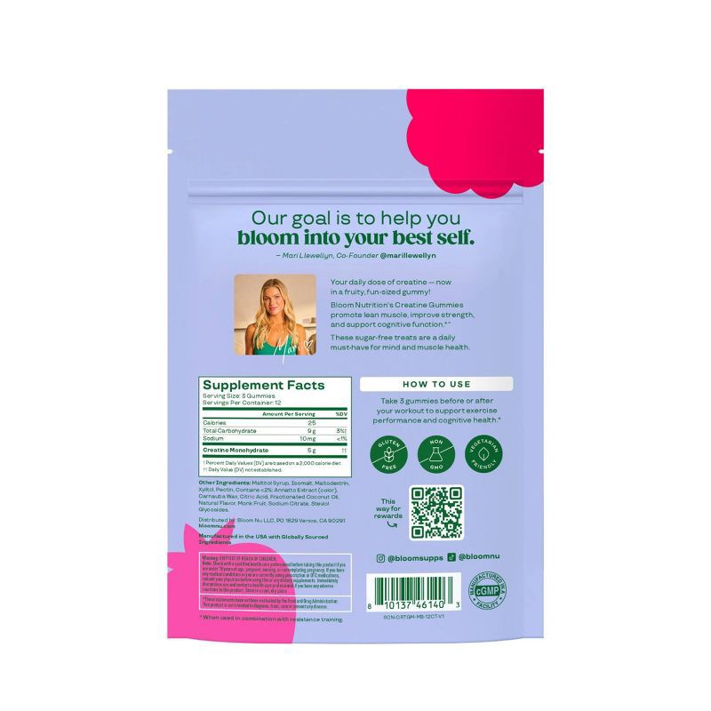 slide 6 of 8, BLOOM NUTRITION Creatine Monohydrate Gummies - Berry Boost - 36ct/12 Servings, 12 ct