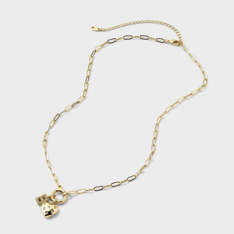 slide 4 of 4, 14K Gold Dipped Cubic Zirconia Puffy Heart Charm B Initial Necklace - A New Day™ Gold, 1 ct