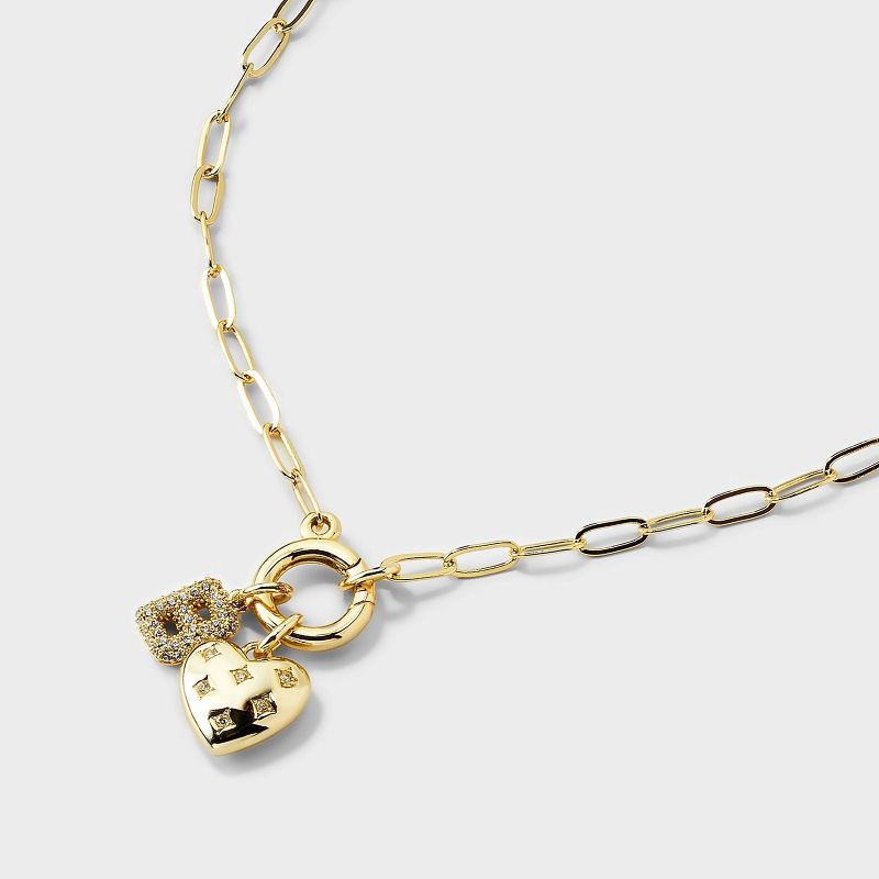 slide 3 of 4, 14K Gold Dipped Cubic Zirconia Puffy Heart Charm B Initial Necklace - A New Day™ Gold, 1 ct