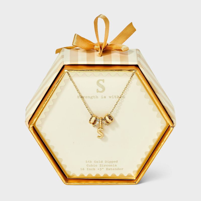 slide 1 of 4, 14K Gold Dipped Cubic Zirconia Rondelle S Initial Necklace - A New Day™ Gold, 1 ct