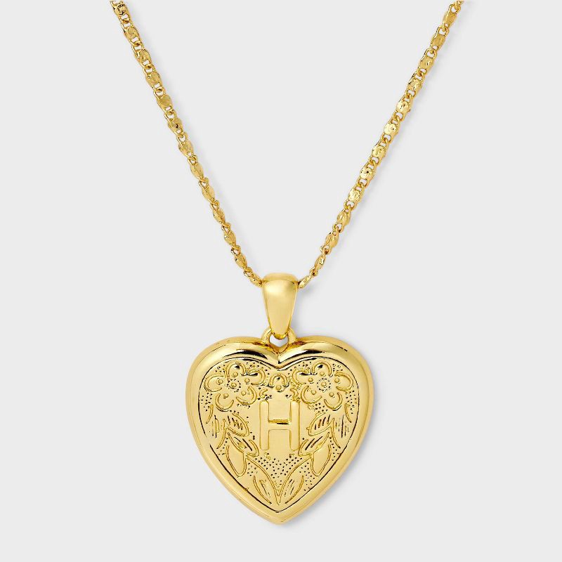 slide 2 of 4, 14K Gold Dipped Heart Charm H Initial Necklace - A New Day™ Gold, 1 ct