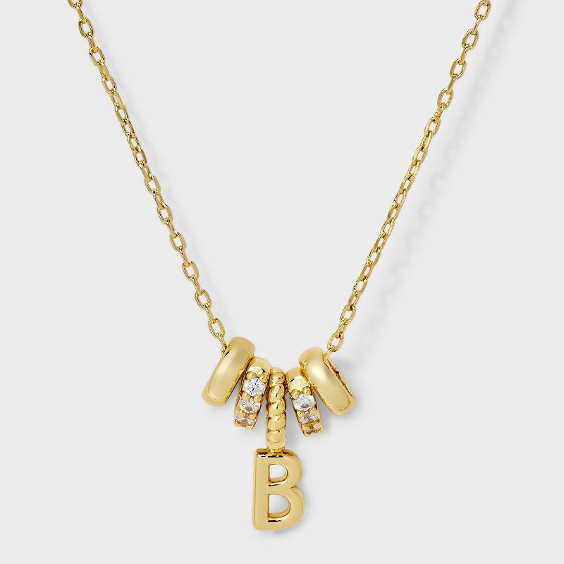 slide 2 of 4, 14K Gold Dipped Cubic Zirconia Rondelle B Initial Necklace - A New Day™ Gold, 1 ct
