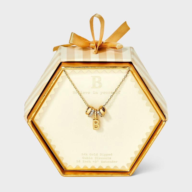 slide 1 of 4, 14K Gold Dipped Cubic Zirconia Rondelle B Initial Necklace - A New Day™ Gold, 1 ct