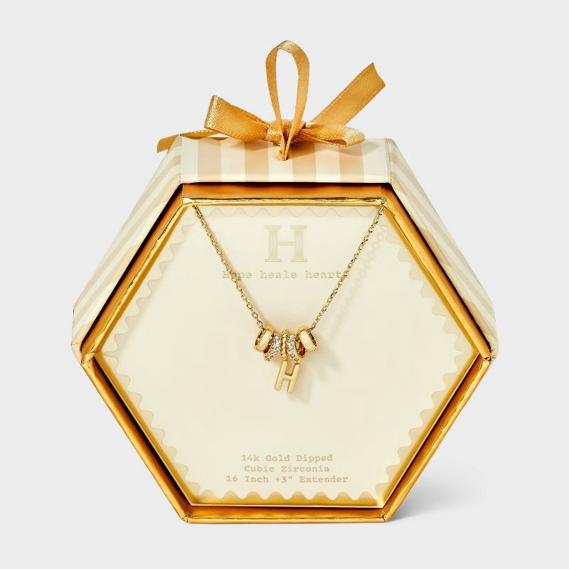 slide 1 of 4, 14K Gold Dipped Cubic Zirconia Rondelle H Initial Necklace - A New Day™ Gold, 1 ct