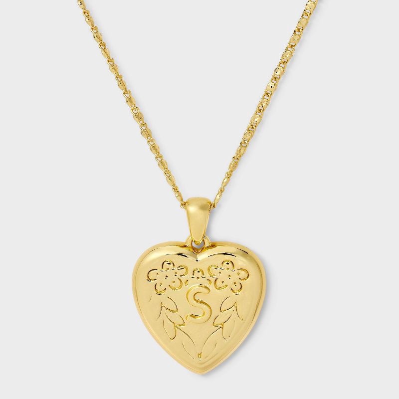 slide 1 of 4, 14K Gold Dipped Heart Charm S Initial Necklace - A New Day™ Gold, 1 ct