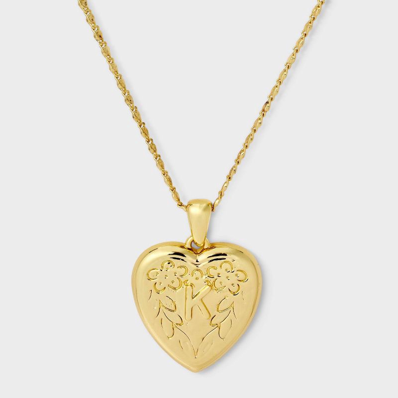 slide 2 of 4, 14K Gold Dipped Heart Charm K Initial Necklace - A New Day™ Gold, 1 ct