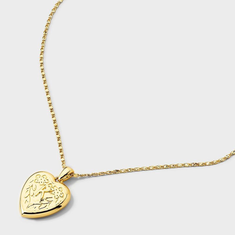 slide 3 of 4, 14K Gold Dipped Heart Charm K Initial Necklace - A New Day™ Gold, 1 ct